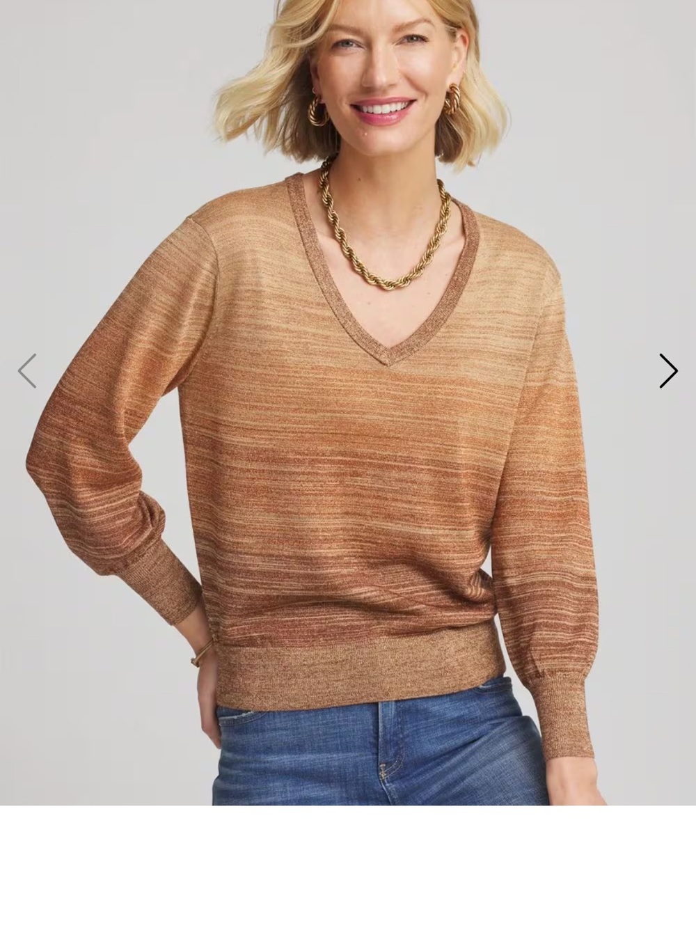 Chico's Ombre V-Neck Sweater in Copper and Tan